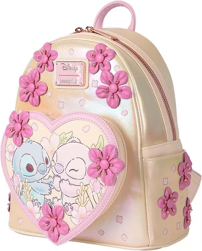 Stitch & Angel Cherry Blossom Heart Mini Double Shoulder Bags Stitch PU Leather Women Double Shoulder Bags