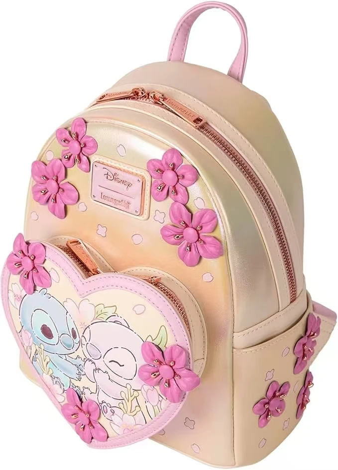 Stitch & Angel Cherry Blossom Heart Mini Double Shoulder Bags Stitch PU Leather Women Double Shoulder Bags
