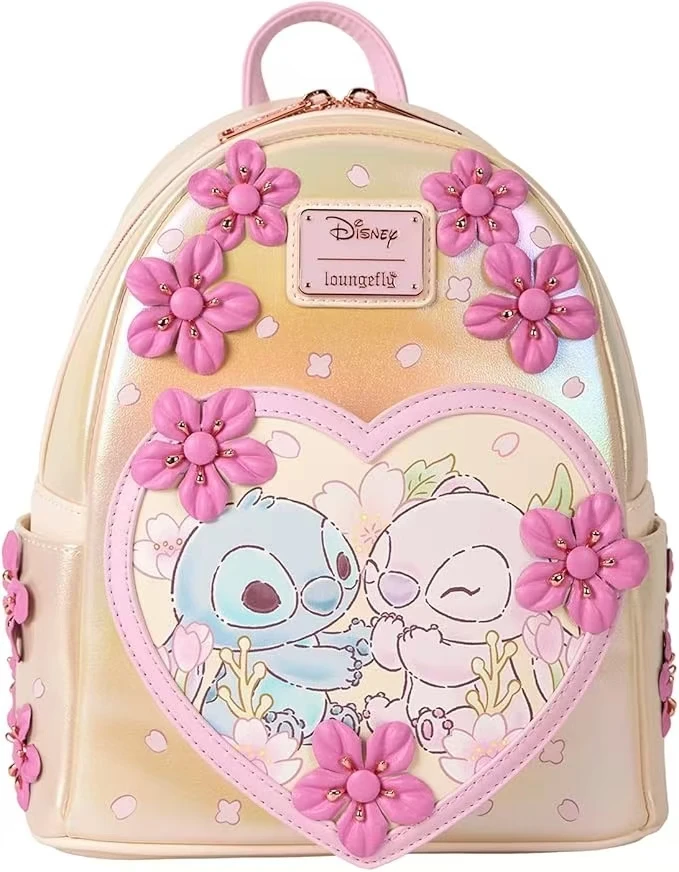 Stitch & Angel Cherry Blossom Heart Mini Double Shoulder Bags Stitch PU Leather Women Double Shoulder Bags